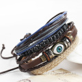 Multi capas de madera del grano pulsera ojo encanto pulsera de cuero